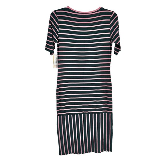 LuLaRoe Retired Julia Dress S Gray and Pink Striped SS Form Fitting NWT - Picture 2 of 9